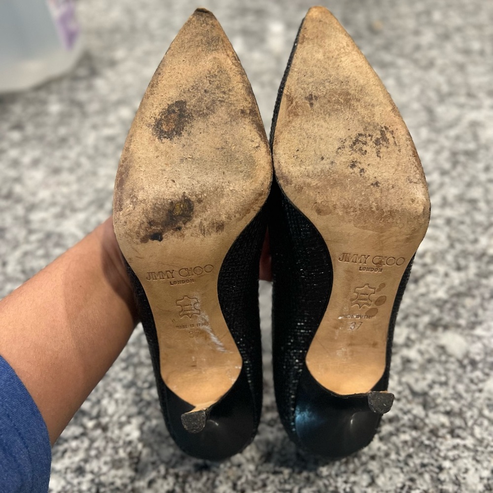 Jimmy Choo London Black Snake Embossed Heels Size 37 - Picture 11 of 13